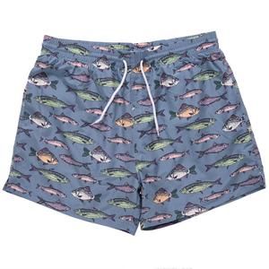 NEW PINK CHICKEN men's swim trunk in bluestone multi fishies